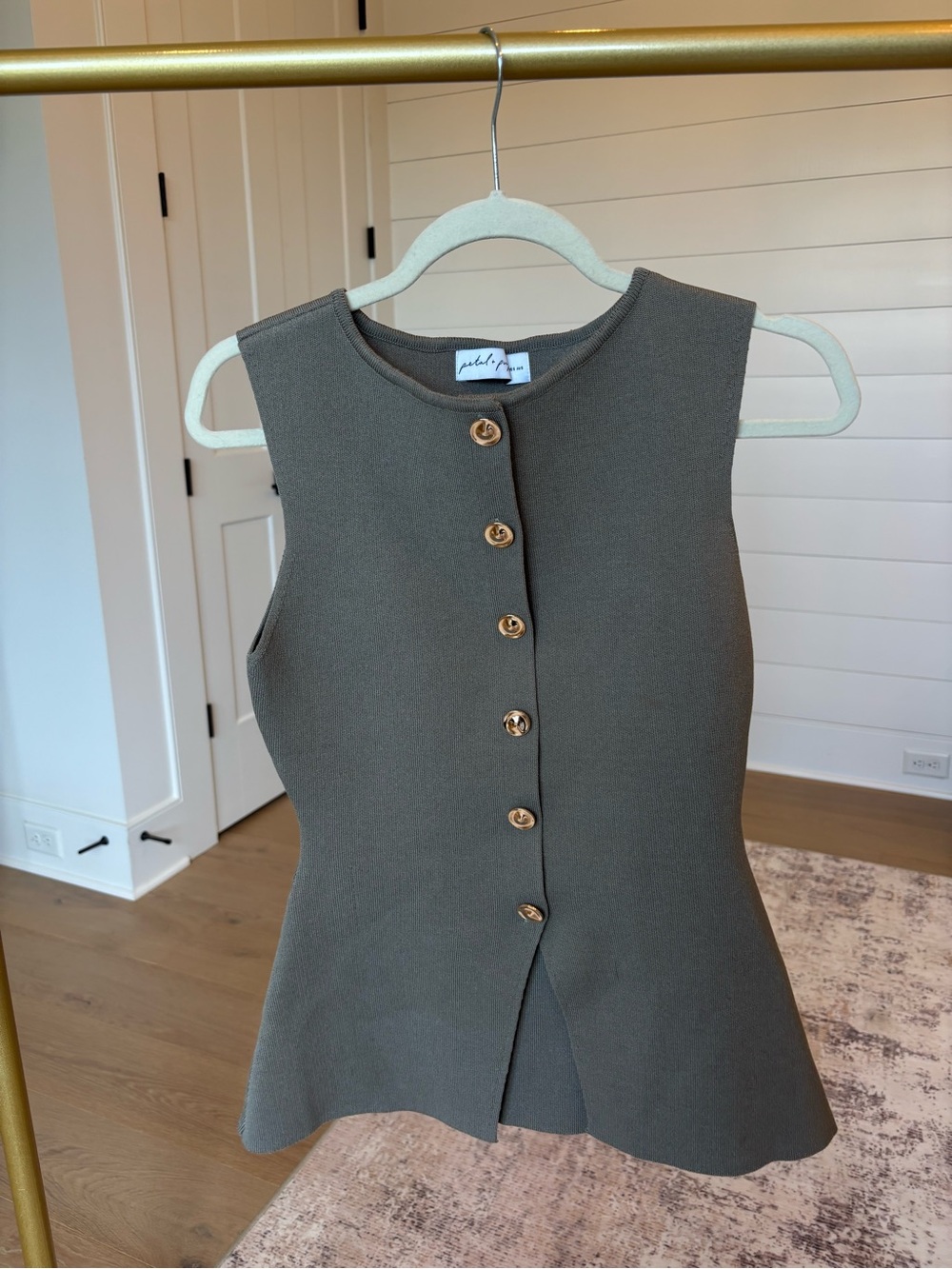 Petal & Pup Olive Sleeveless Peplum Button Top